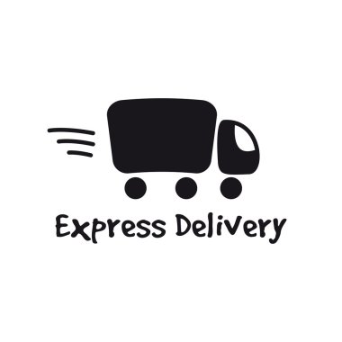 Vektör siyah kamyon logo. Teslimat logo hızlı.