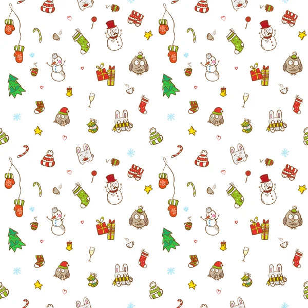 Vector doodle Navidad y año nuevo patrón sin costuras — Archivo Imágenes Vectoriales