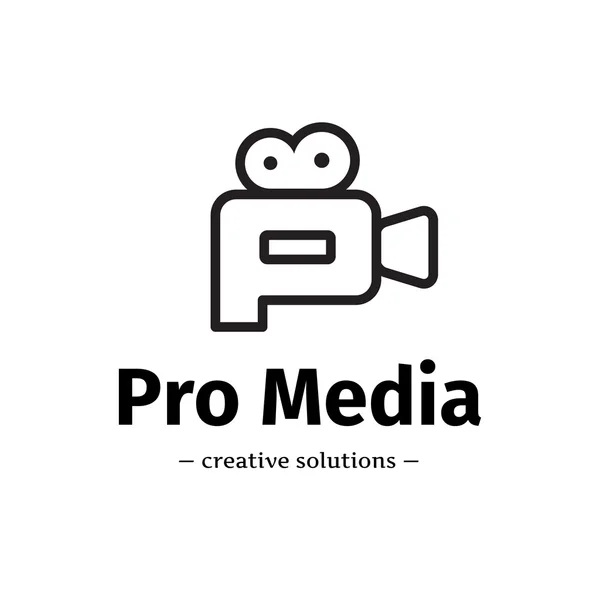 ベクトル トレンディなライン スタイルのカメラのロゴ。メディア ビジネス P 文字ロゴタイプ — ストックベクタ