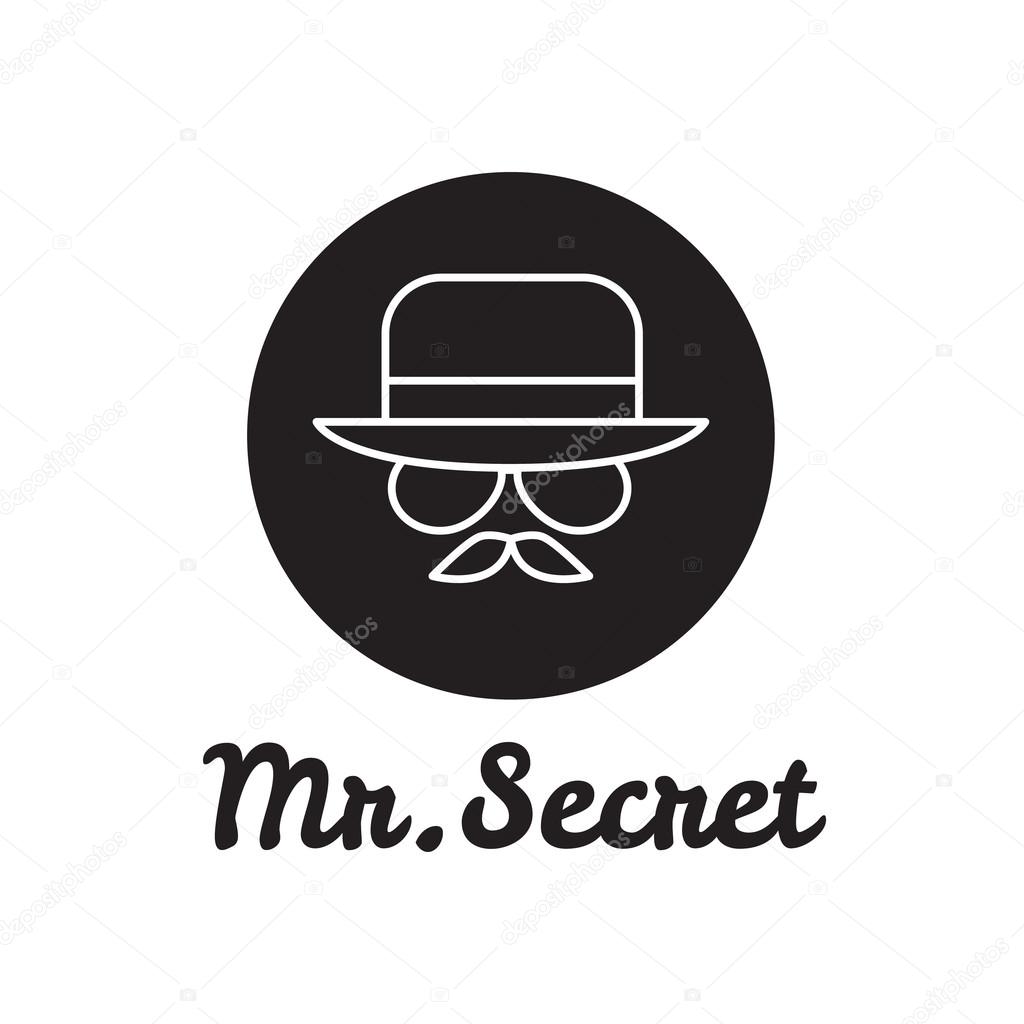 Vector simple black man face logo with hat and glasses