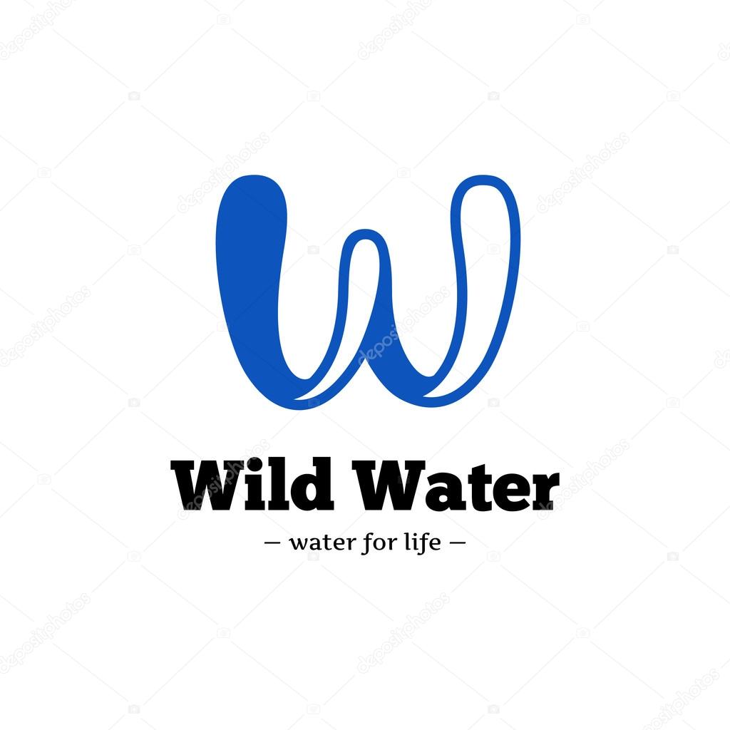 Vector creative W letter logo. Abstract blue wave logotype