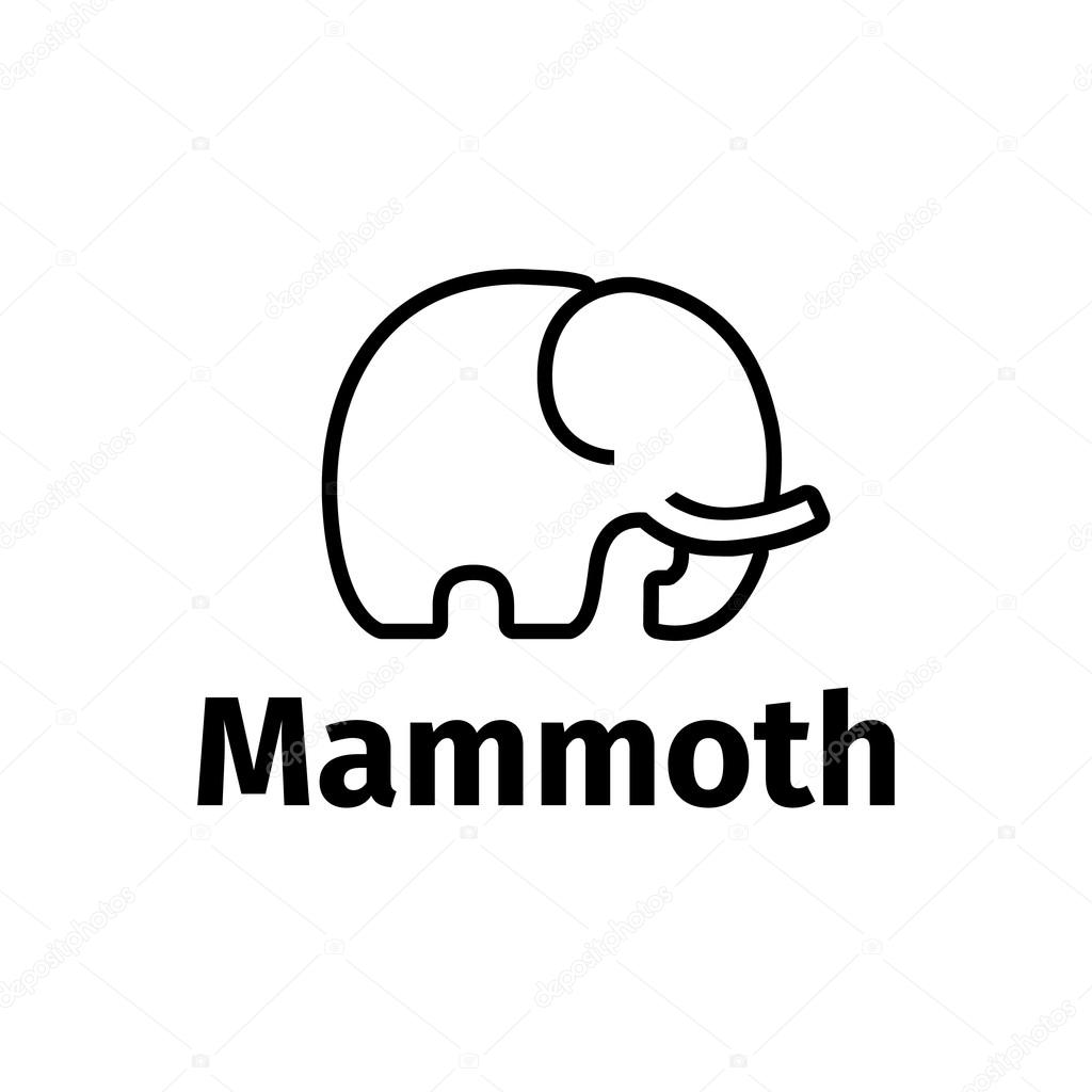 Vector black line style minimalistic mammoth logo