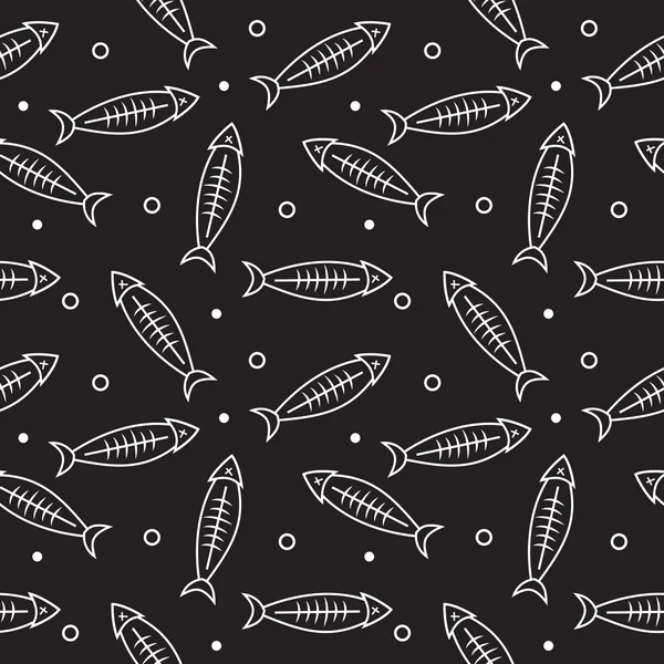 Vector black fish skeleton seamless pattern. Bones background — Stock Vector