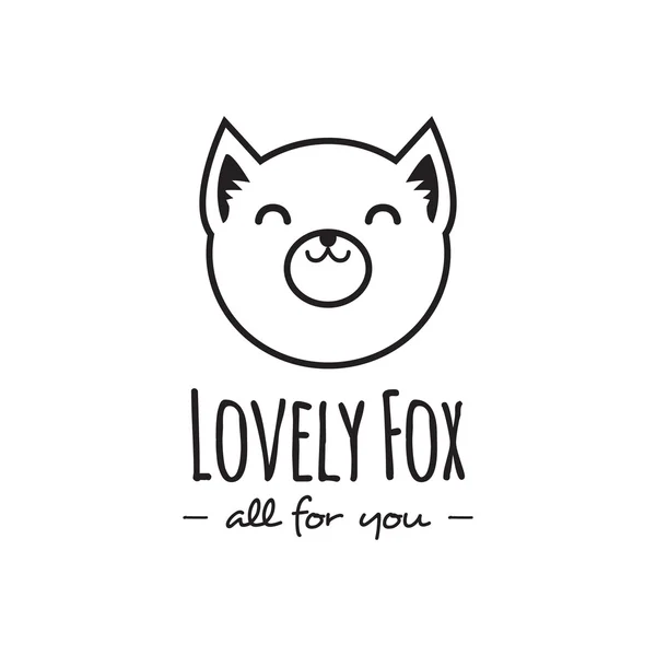 Vector funny cartoon fox head logo. Line style logotype. — Stock Vector