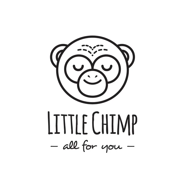 Vector divertido logotipo cabeza de mono de dibujos animados. Logotipo estilo línea chimpancé . — Vector de stock