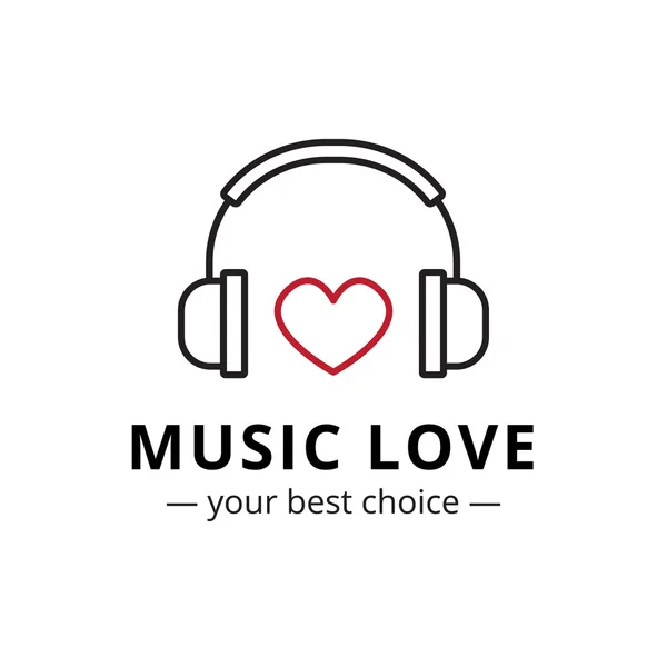 Vector trendy line style music store logo. Headphones and heart logotype. — Stock Vector