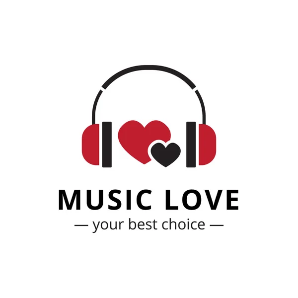 Vector trendy flat style music store logo. Headphones and heart logotype. — Stock Vector