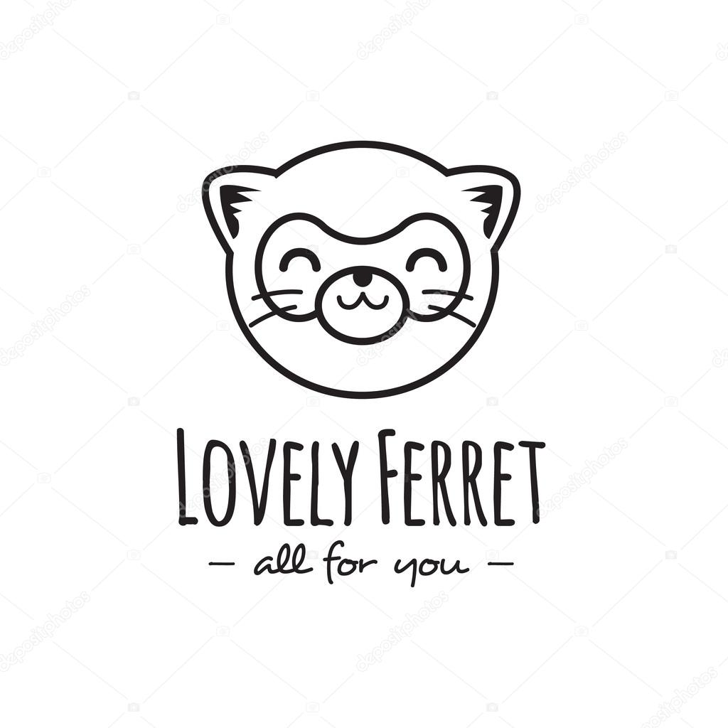 Vector funny polecat head logo. Line stle ferret logotype
