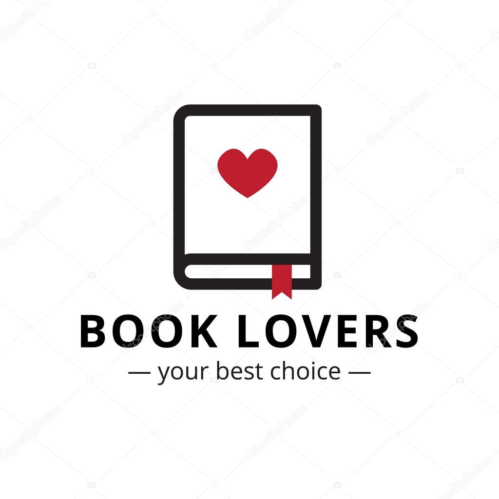Vector trendy minimalistic line style book with heart black and red logo