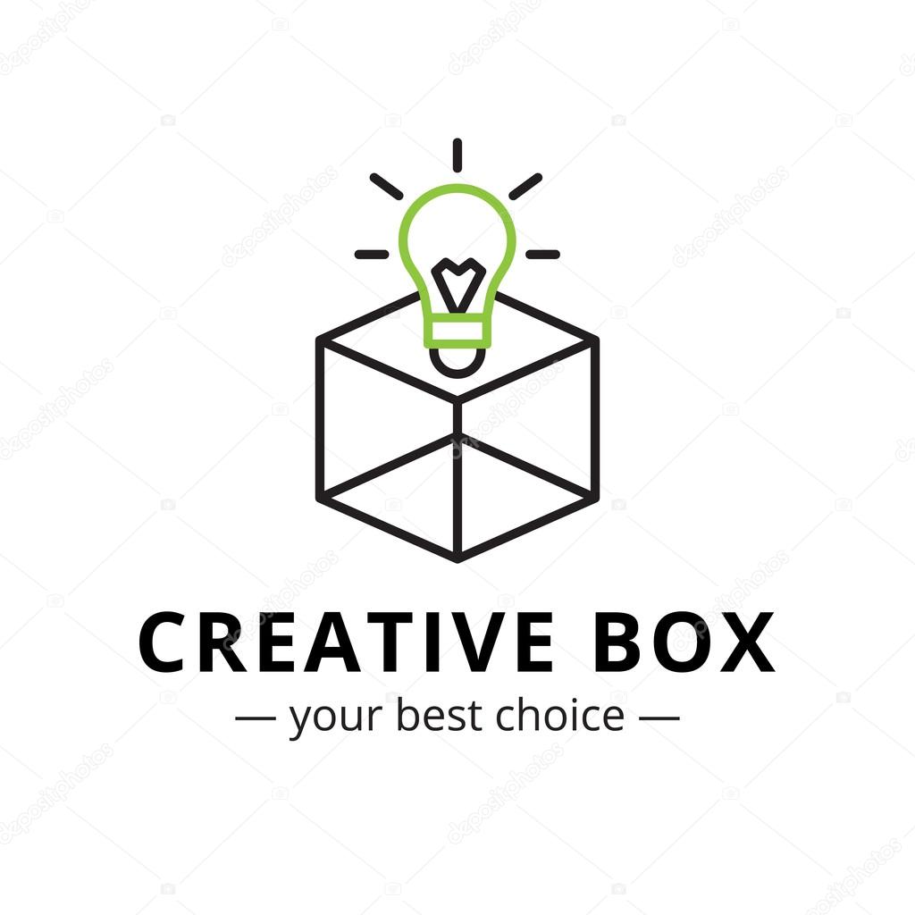 Vector trendy minimalistic light bulb in a box logo