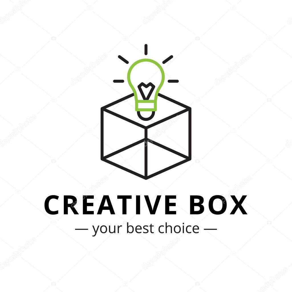 Vector minimalistic light bulb in a box logo