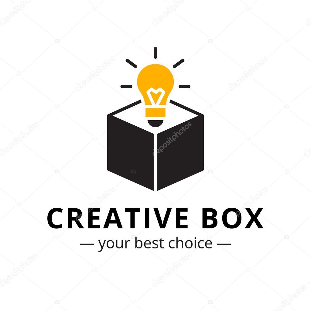 Vector minimalistic light bulb in a box logo