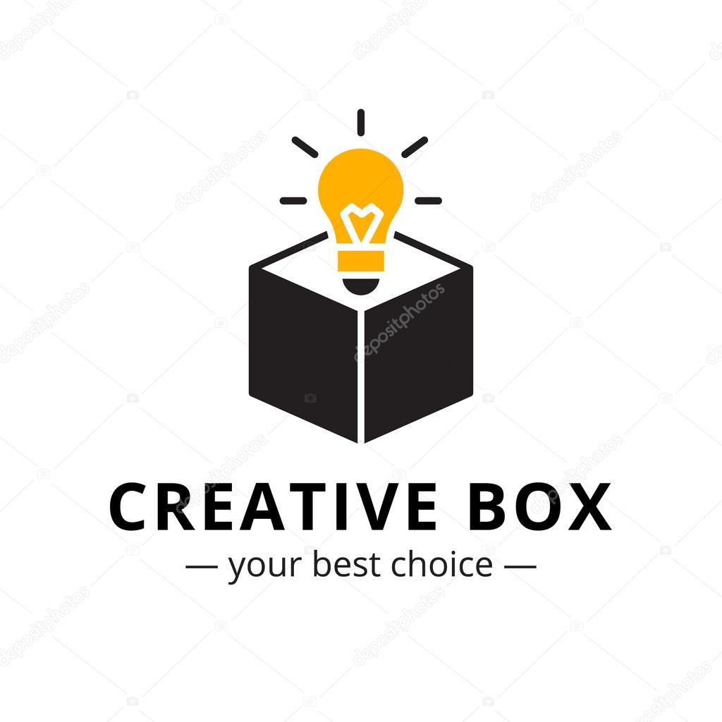 Vector trendy minimalistic light bulb in a box logo