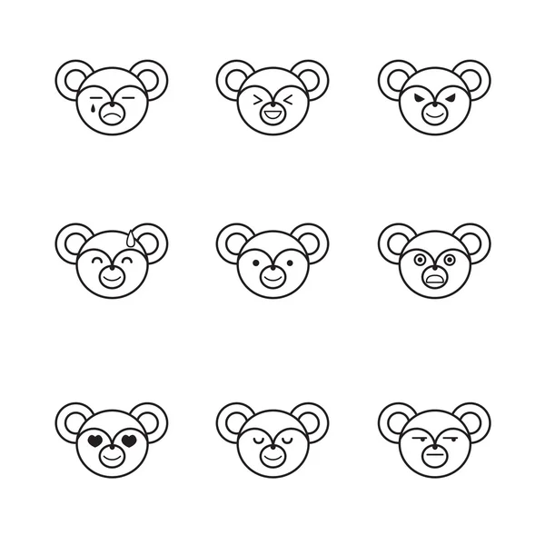 Vector trendy line style set of funny cartoon mouse faces — Stock Vector