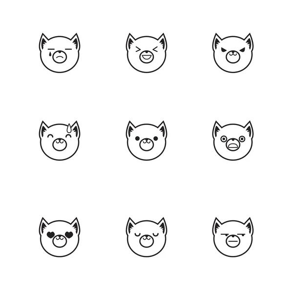 Conjunto de estilo de línea de moda vectorial de divertidas caras de zorro de dibujos animados — Vector de stock