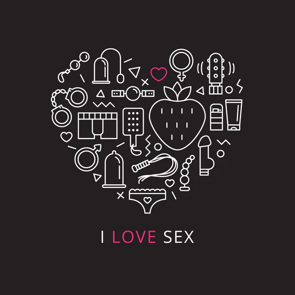 Vector sex shop iconos en forma de corazón. Moda dos colores línea estilo amor símbolos — Vector de stock