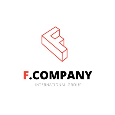 Vektör izometrik çizgi stili F harf logo. Şirket işareti