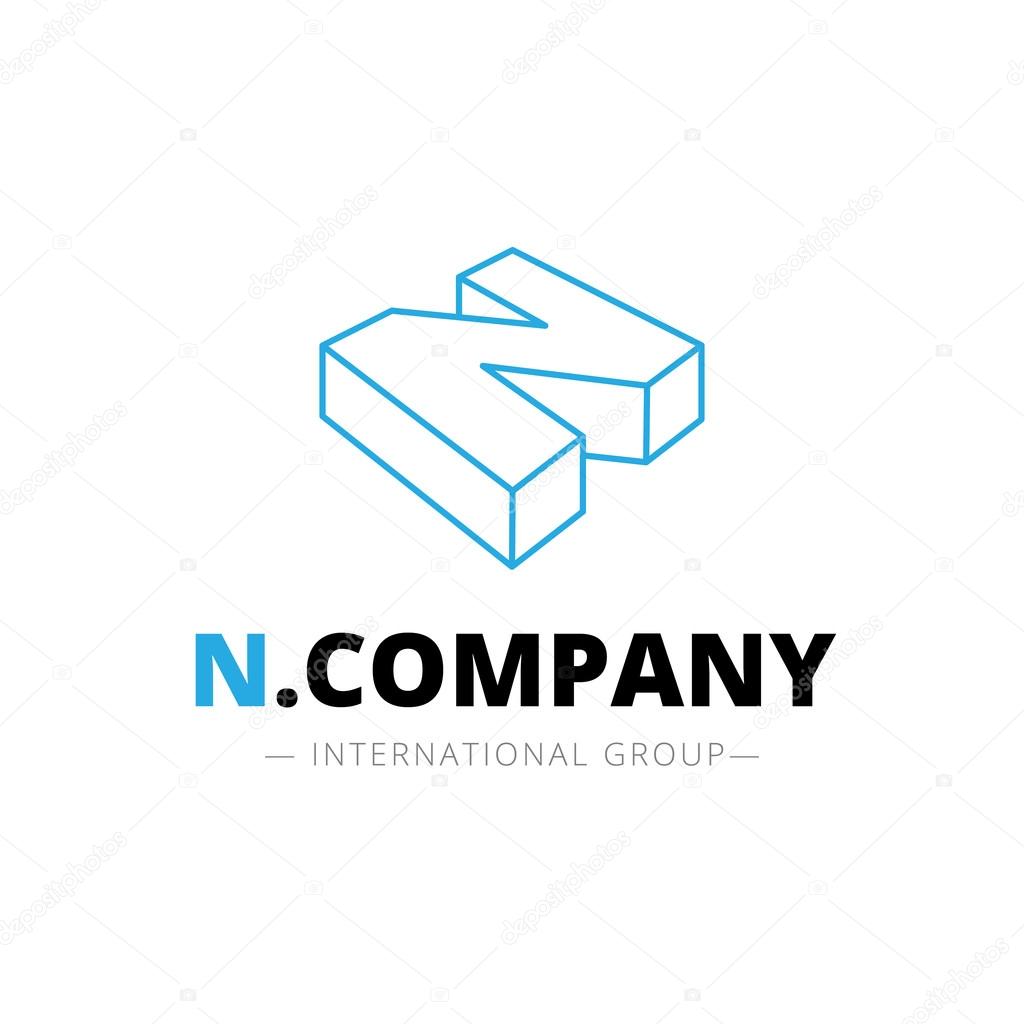 Vector isometric line style N letter logo. 3d company sign