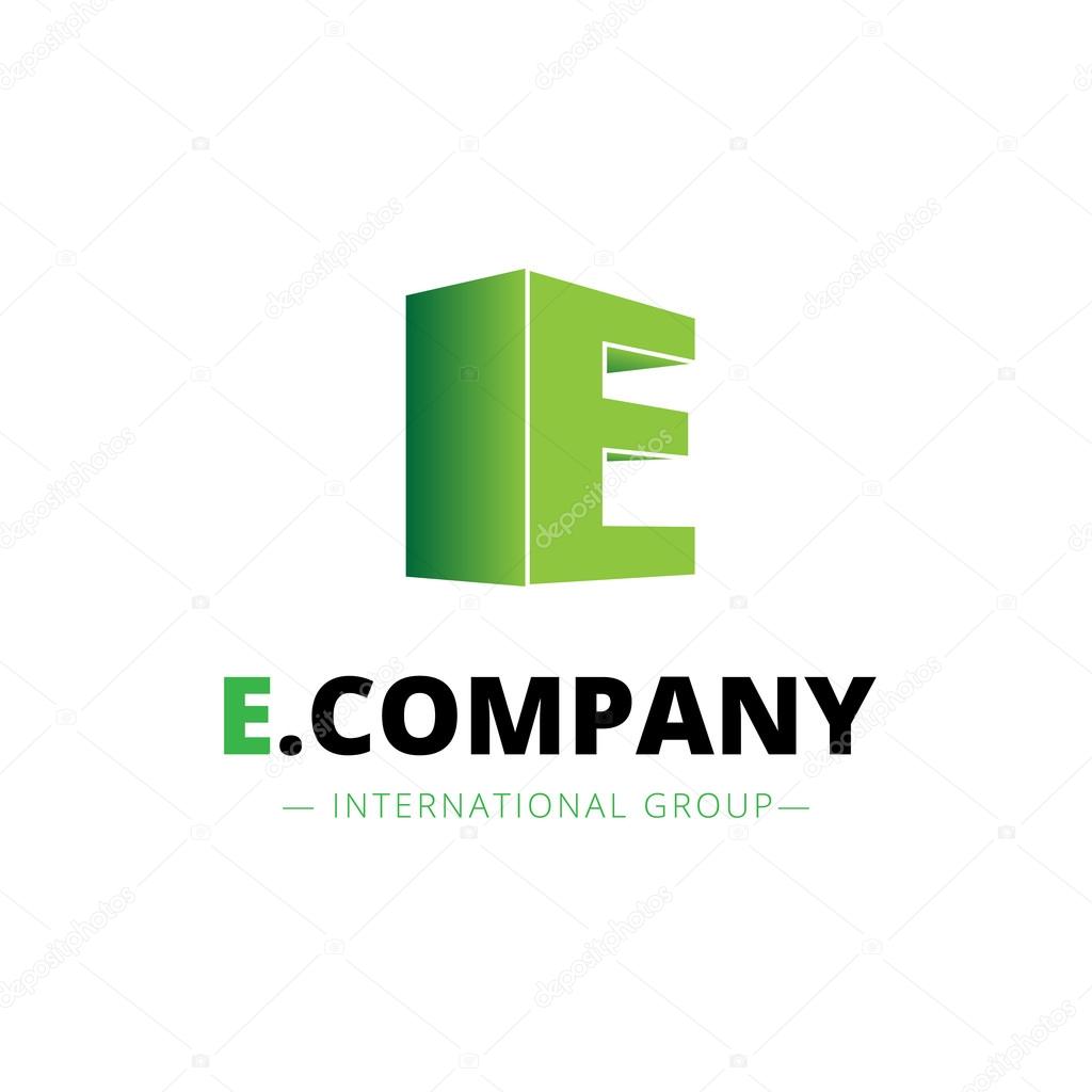 Vector isometric gradient E letter logo. 3d company sign