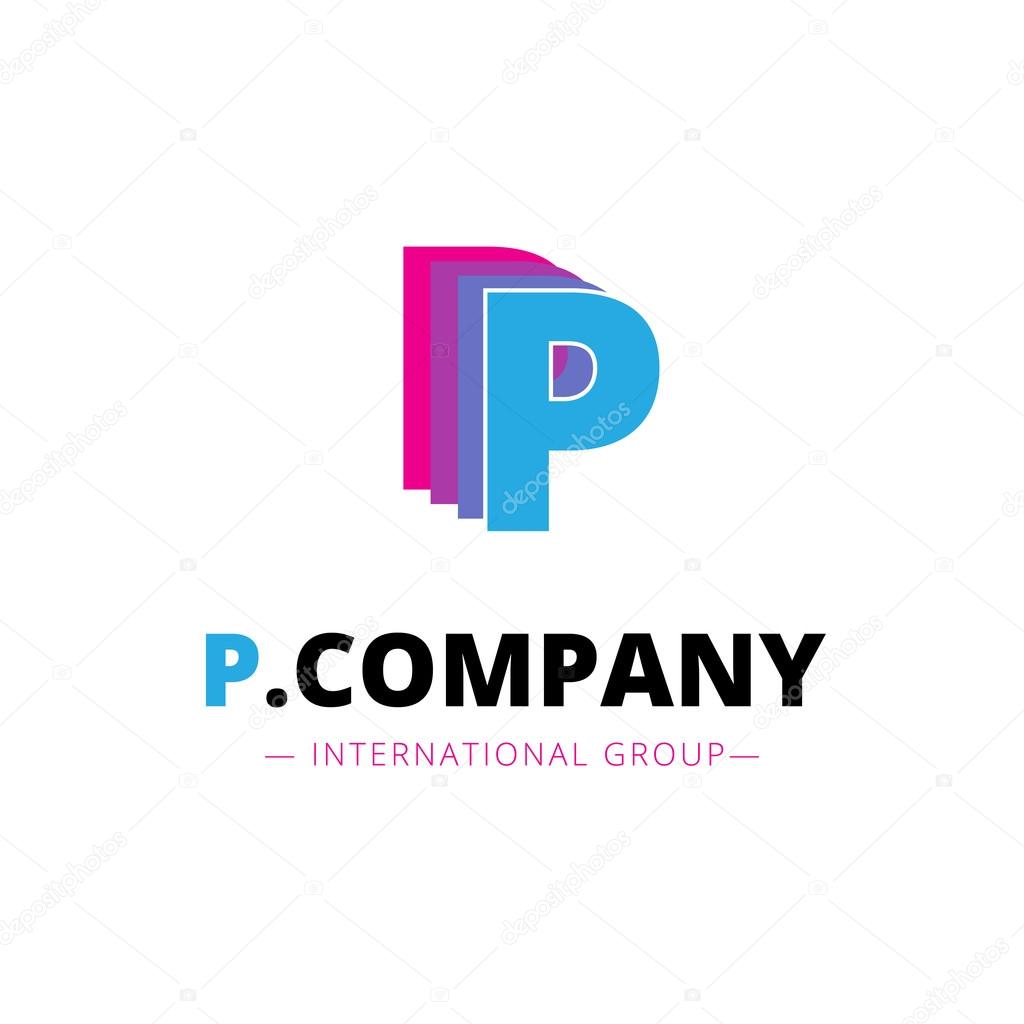Vector abstract bright pink and blue P letter logo. Brand sign