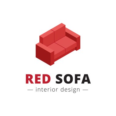 Vektör trendy izometrik kırmızı koltuk logosu.