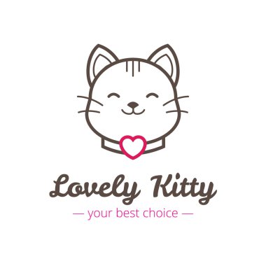 Vektör şirin doğrusal kedi baş logo