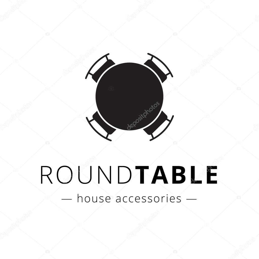 Vector minimalistic black round table with chairs logo.