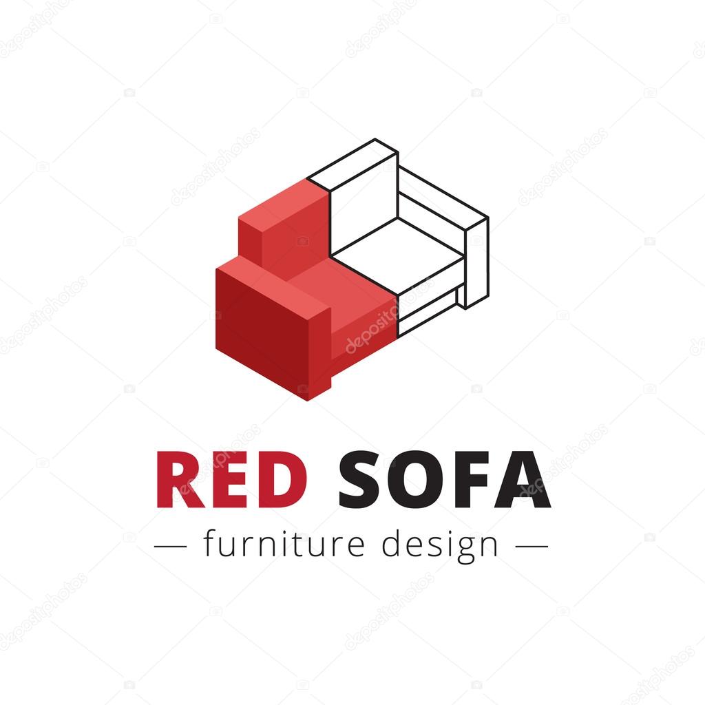 Vector trendy isometric red sofa logo. Brand sign