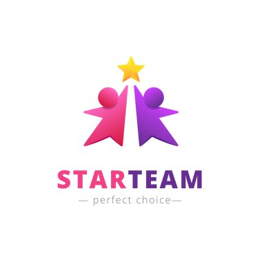 Vector two persons with a star logo. Team brand sign clipart
