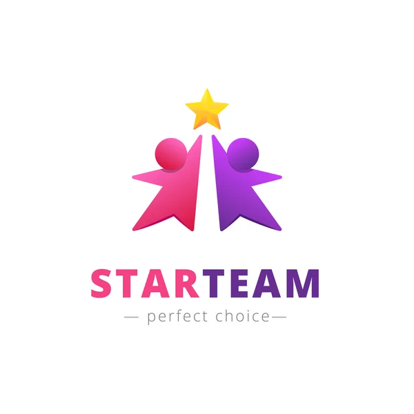 Vector two persons with a star logo. Team brand sign — Stock Vector