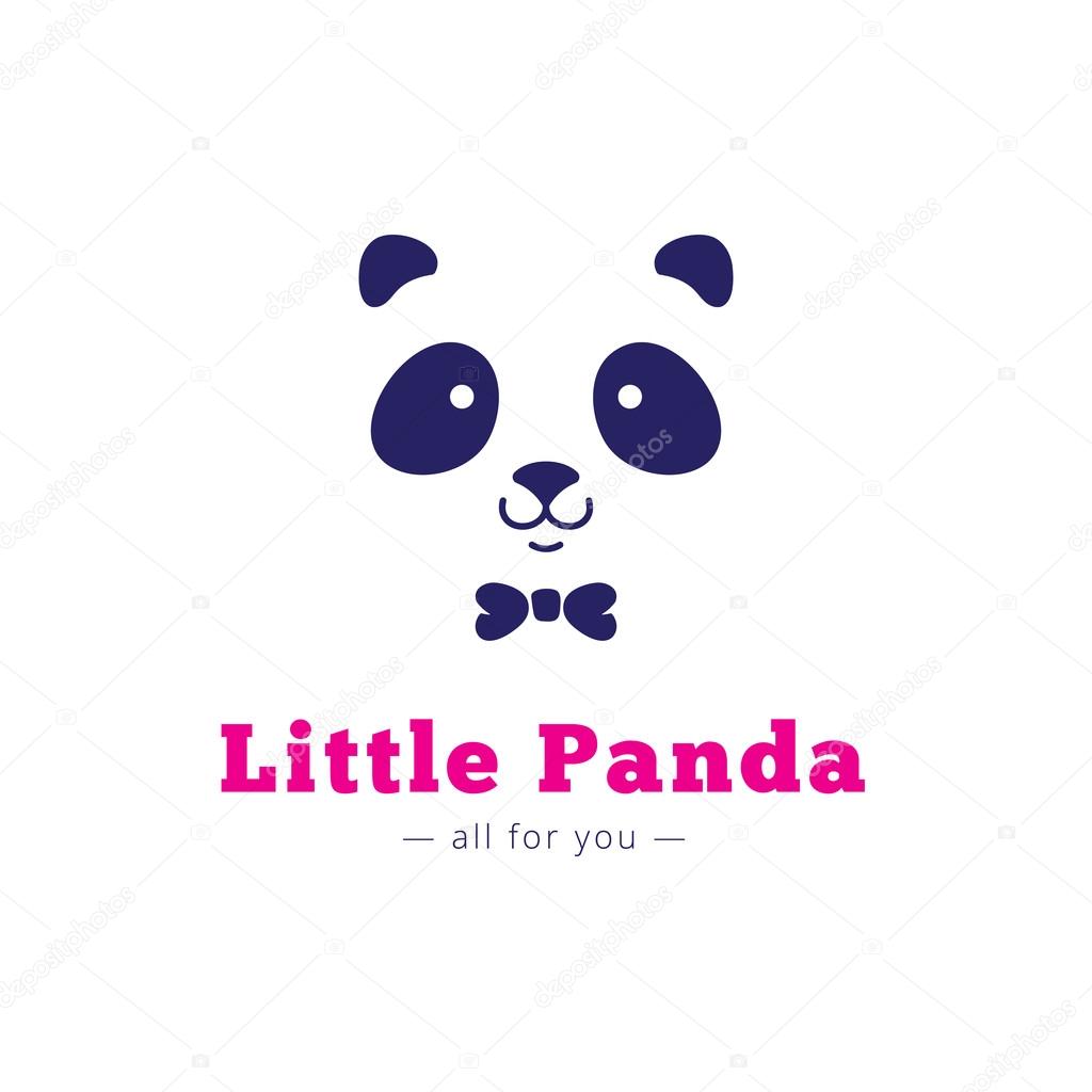 Vector minimalistic panda head with bow tie logo