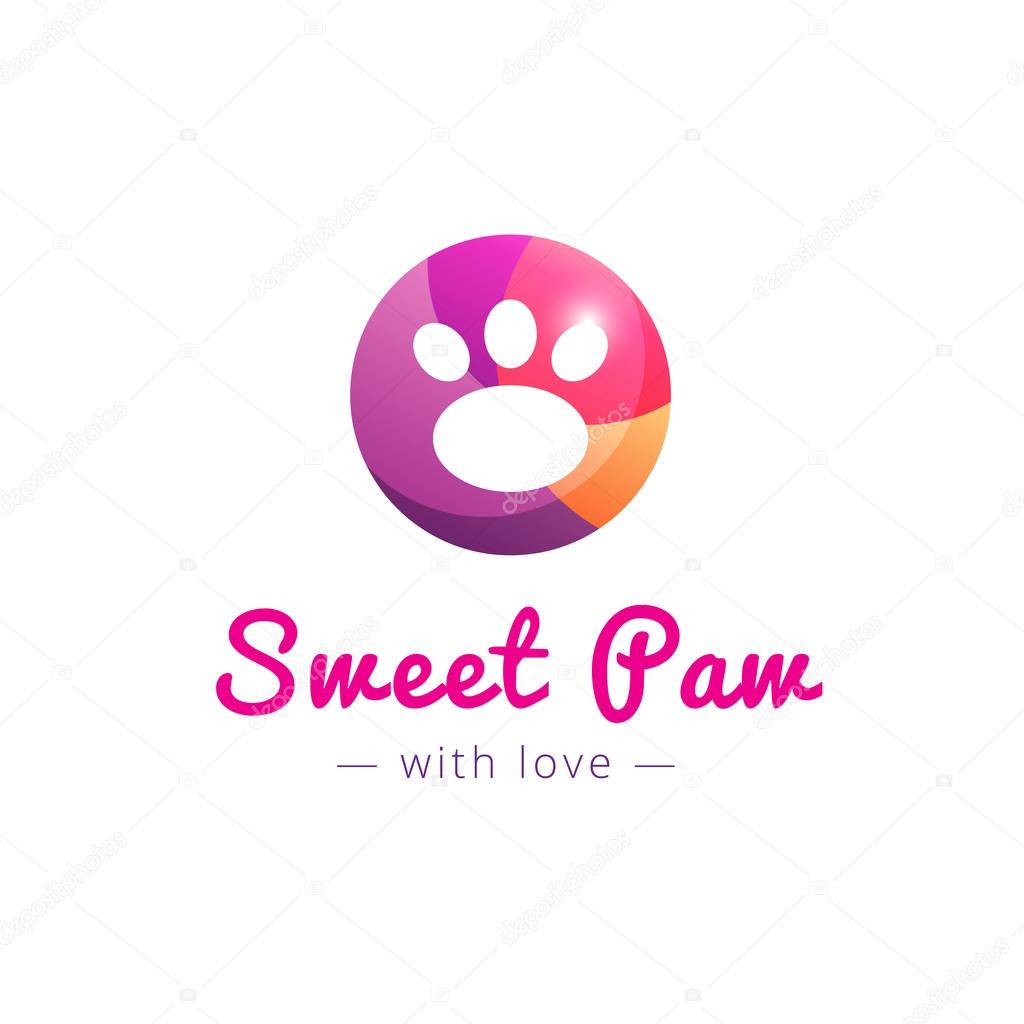 Vector cute paw pink logo. Pet shop sign