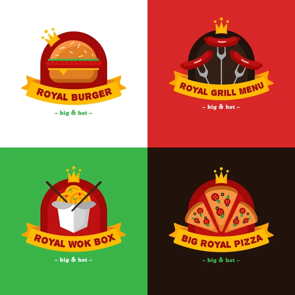 Ensemble vectoriel de logos royal lumineux de livraison de nourriture et de restaurant — Image vectorielle