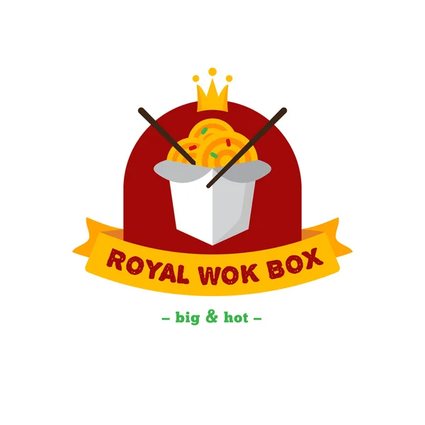 Vektor cerah wok kotak chineese logo kafe. Tanda tangan merek - Stok Vektor