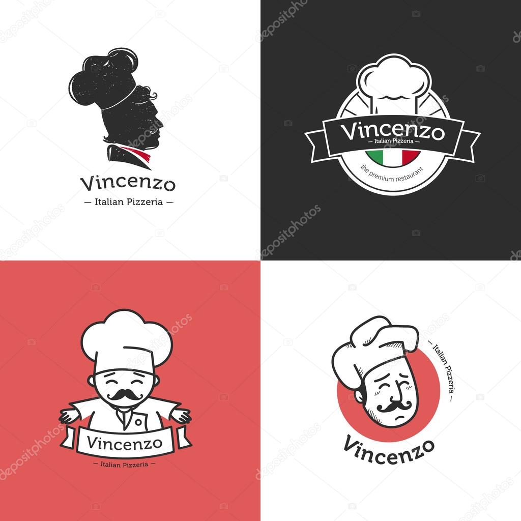Vector set of retro classic badges for pizza restaurant. Italian restaurant logotype set.
