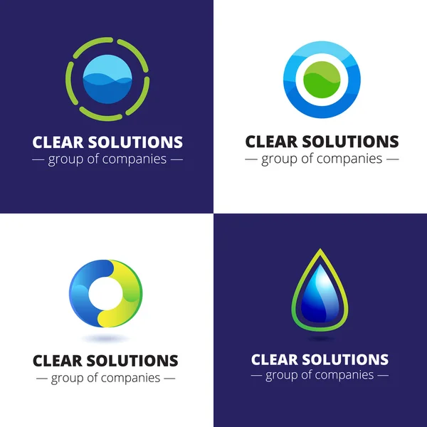 Vector set van vier minimalistic abstract water logo's. Ecologische logo 's. — Stockvector