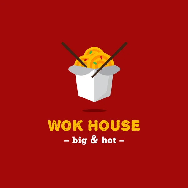 Vector bright wok box chineese cafe logo. Brand sign — Stock Vector