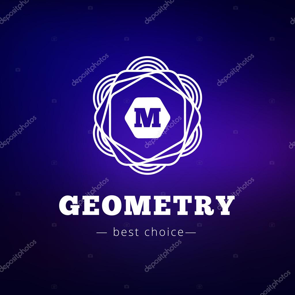 Vector geometric flower style monogram logo. Brand sign on blurred background