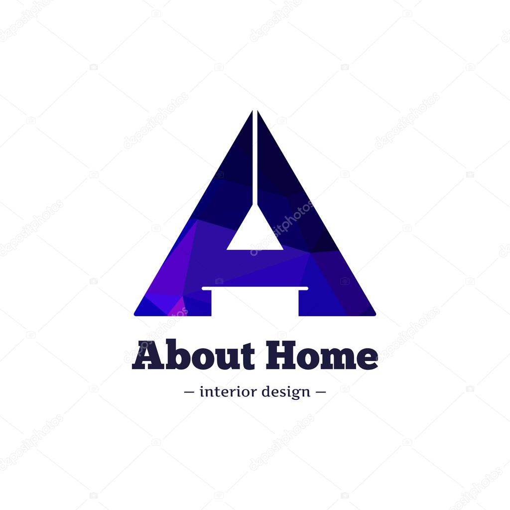 Vector trendy polygonal minimalistic negative space interior design logo. A letter home goods brand sign.