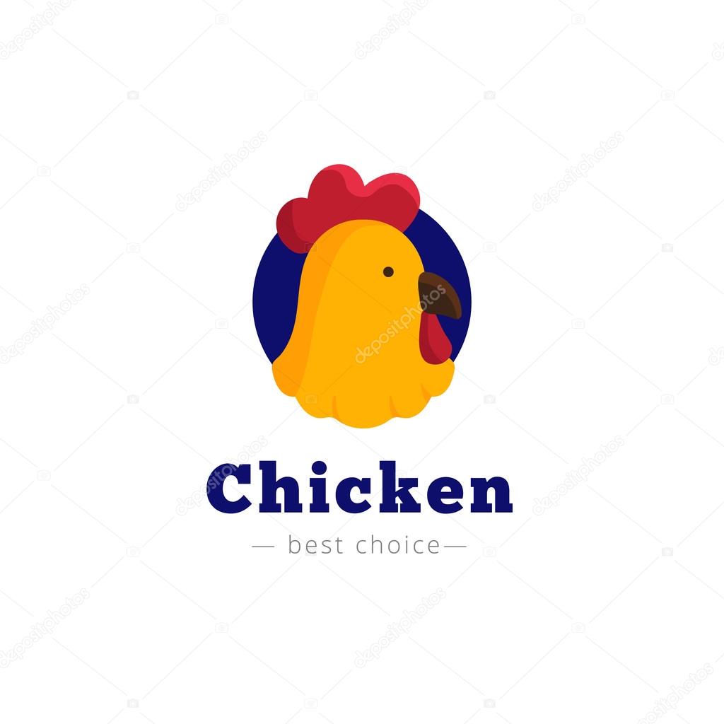 Vector cute chicken head logo. Brand sign