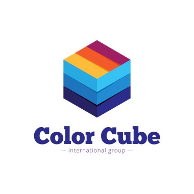 Vektör kağıt tarzı çok renkli küp logo. Düz çizgili küp soyut sembolü