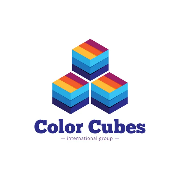Векторная бумага стиль многоцветные кубики логотип. Абстрактный символ плоских полосатых кубов — стоковый вектор