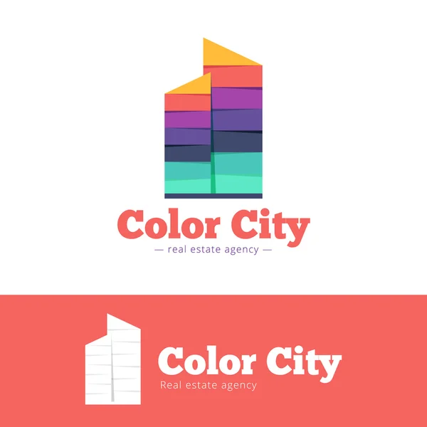 Vector trendy paper style multicolor skyscrappers logo. Real estate flat logotype — Stock Vector