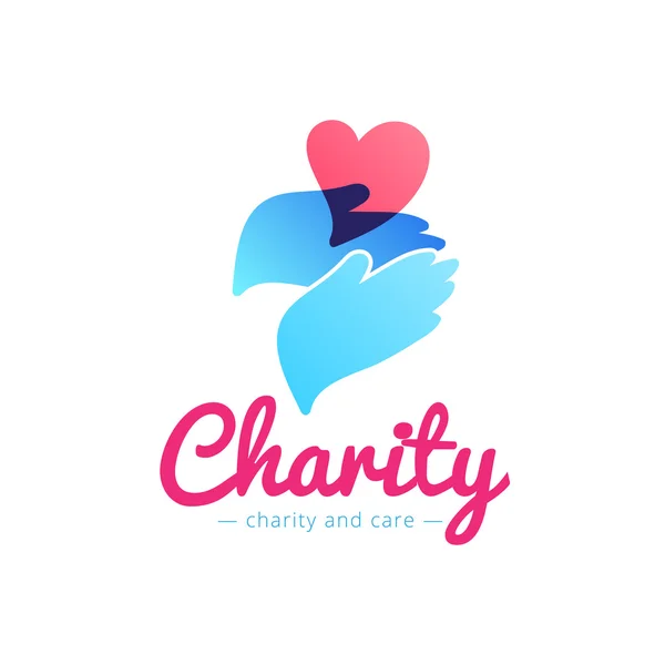 Vector clean charity center logo. Hospital logotype with hands and heart — Stock Vector