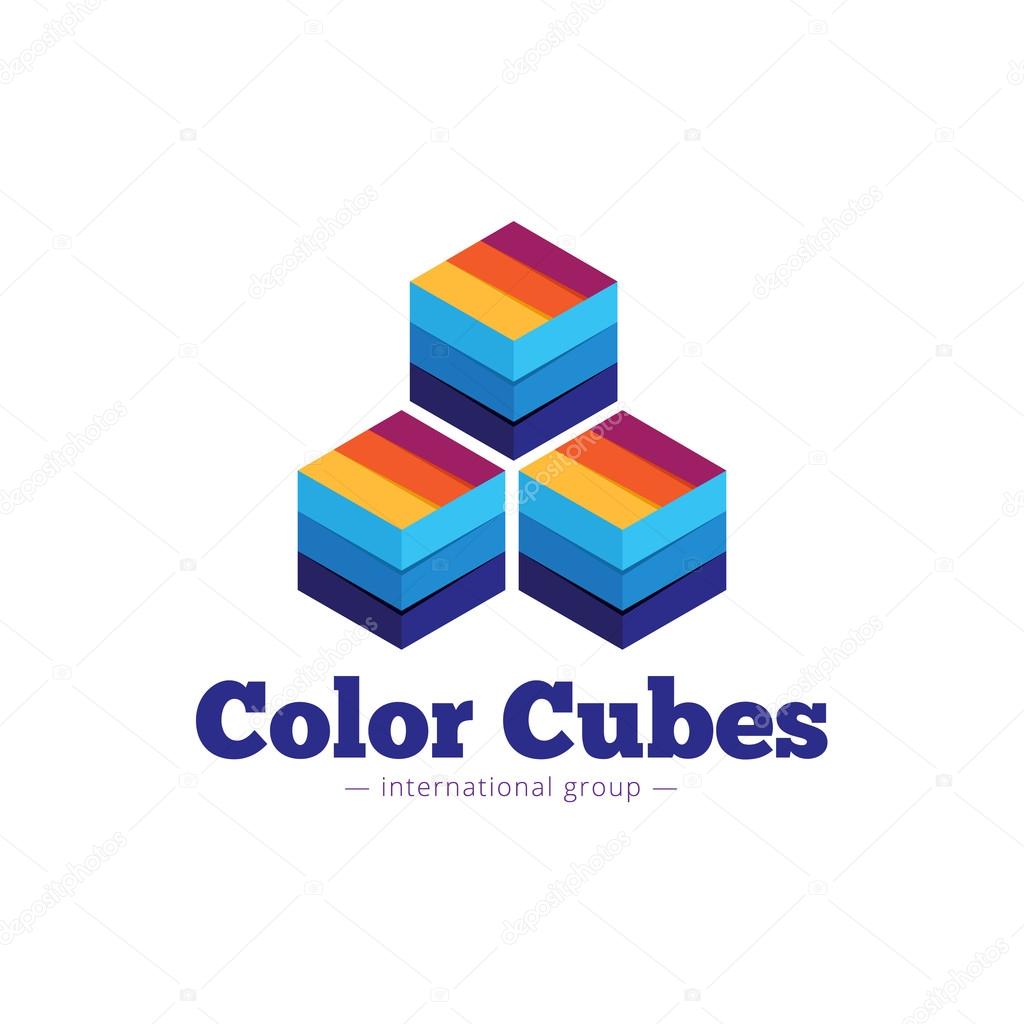 Vector paper style multicolor cubes logo. Flat striped cubes abstract symbol