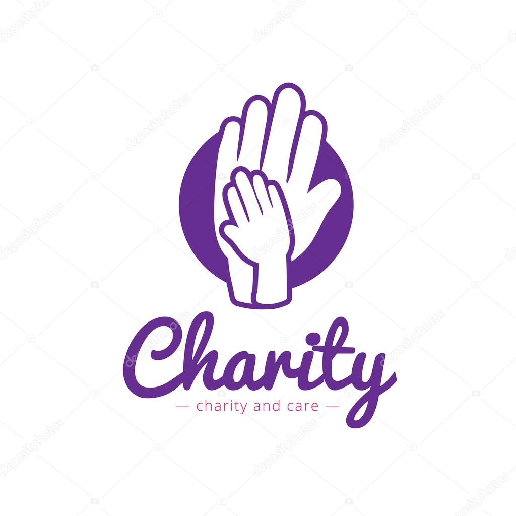 Vector trendy charity center logo. Hospital logotype with hands