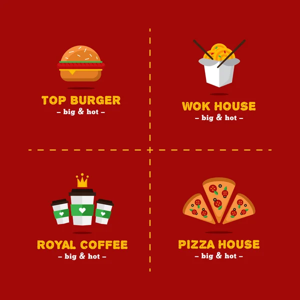 Ensemble vectoriel de logos de livraison de nourriture et de restaurant lumineux — Image vectorielle