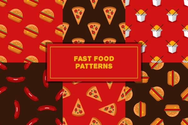Set vettoriale di modelli geometrici piatti senza cuciture fast food — Vettoriale Stock