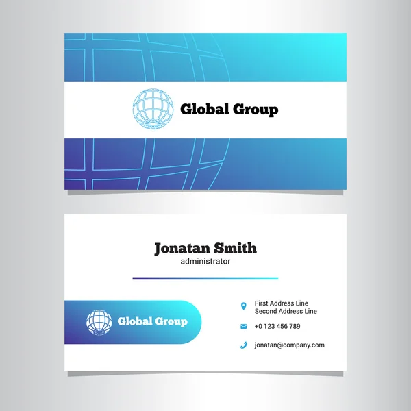 Templat kartu bisnis vektor kreatif dengan logo globe - Stok Vektor