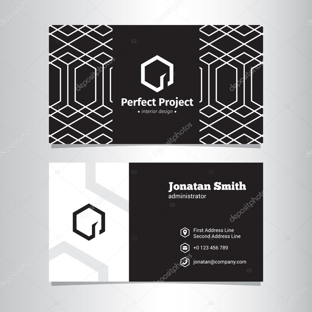 Vector elegant geometric black and white business card template with negative space logo